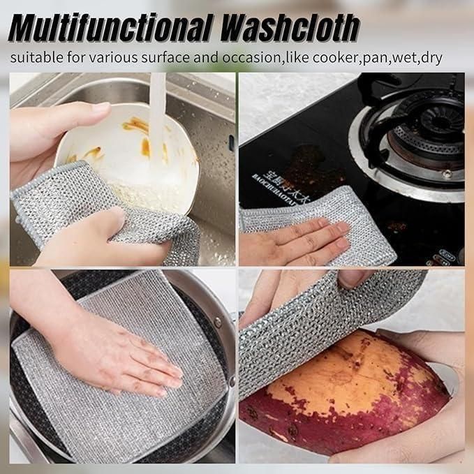 MULTIPURPOSE WIRE DISHWASHING RAGS – REUSABLE WET & DRY CLEANING CLOTH (PACK OF 10)