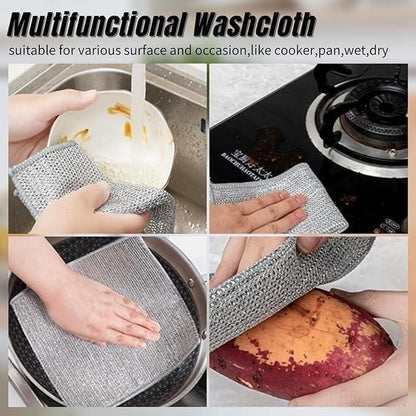 MULTIPURPOSE WIRE DISHWASHING RAGS – REUSABLE WET & DRY CLEANING CLOTH (PACK OF 10)
