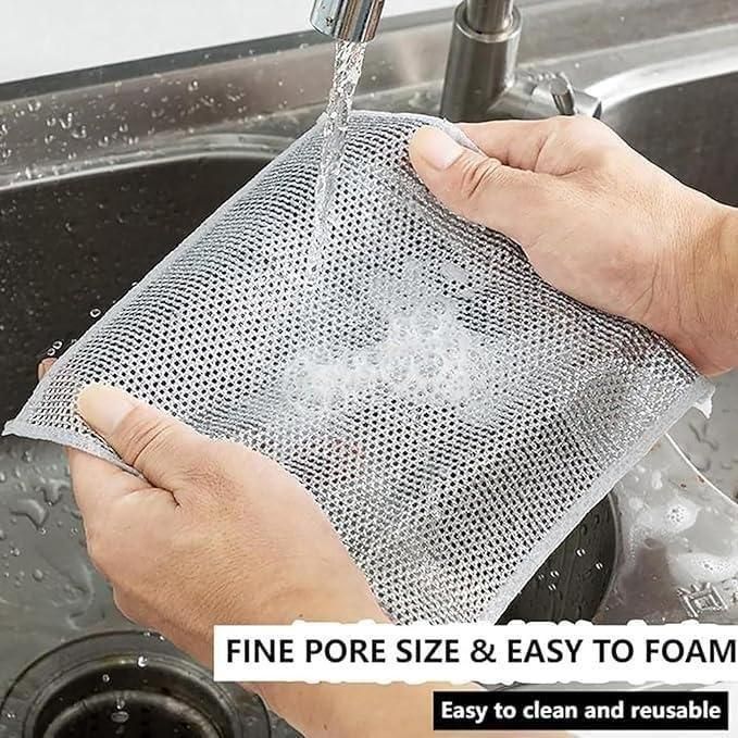 MULTIPURPOSE WIRE DISHWASHING RAGS – REUSABLE WET & DRY CLEANING CLOTH (PACK OF 10)