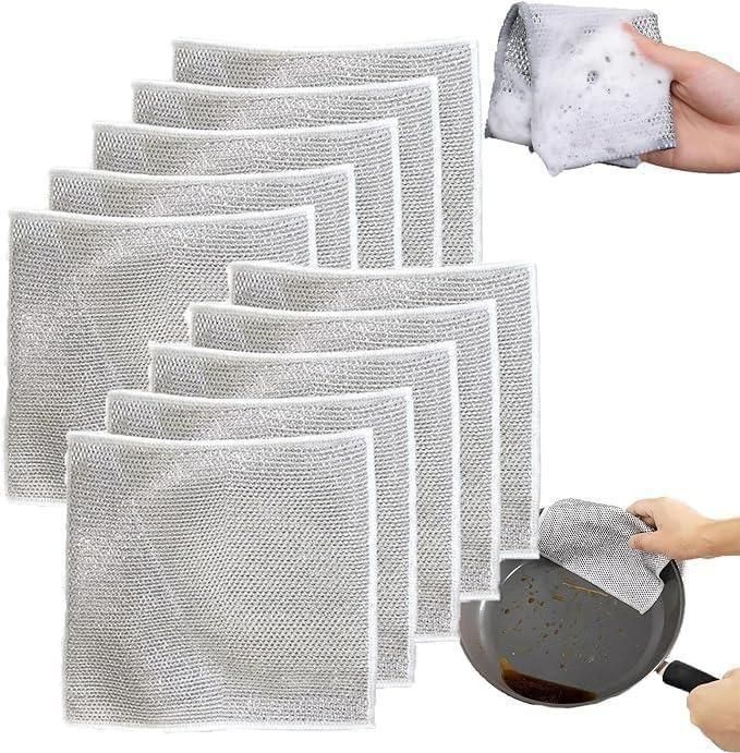 MULTIPURPOSE WIRE DISHWASHING RAGS – REUSABLE WET & DRY CLEANING CLOTH (PACK OF 10)