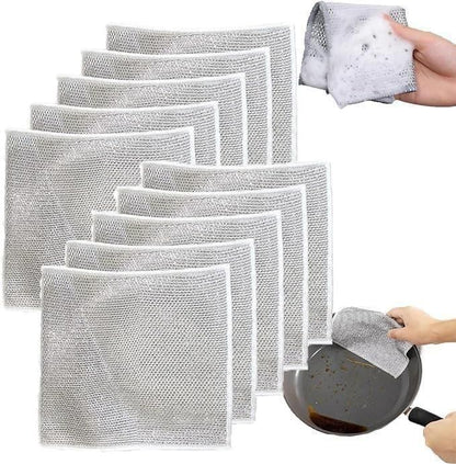 MULTIPURPOSE WIRE DISHWASHING RAGS – REUSABLE WET & DRY CLEANING CLOTH (PACK OF 10)